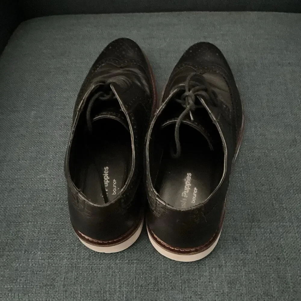 Hush Puppies Black Leather Wingtip Brogues Oxfords Bounce Size 7.5